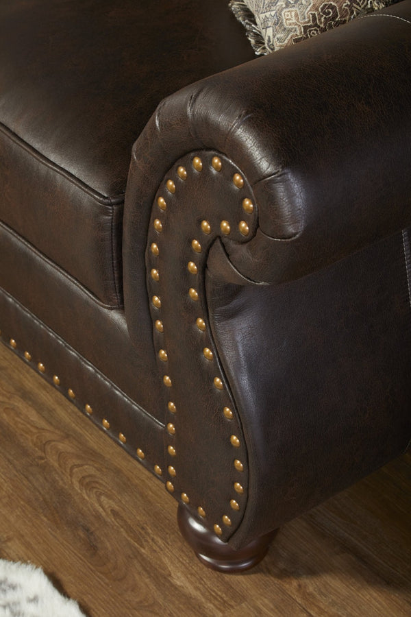 English Elm Leinster Faux Leather Loveseat Rolled Arms Nailhead Trim Espresso Bun Feet Living Room Espresso T2574P196594