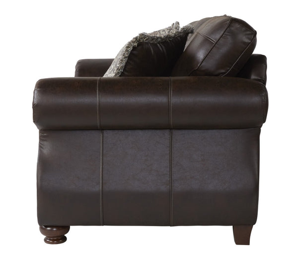 English Elm Leinster Faux Leather Loveseat Rolled Arms Nailhead Trim Espresso Bun Feet Living Room Espresso T2574P196594