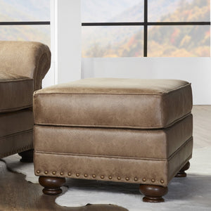 English Elm Leinster Faux Leather Tufted Ottoman Espresso Bun Feet Nailhead Trim Living Room T2574P196595