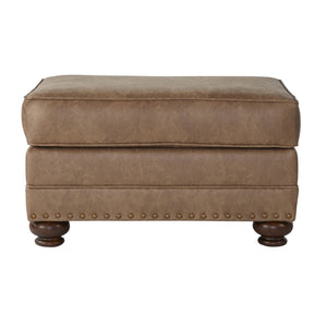 English Elm Leinster Faux Leather Tufted Ottoman Espresso Bun Feet Nailhead Trim Living Room T2574P196595