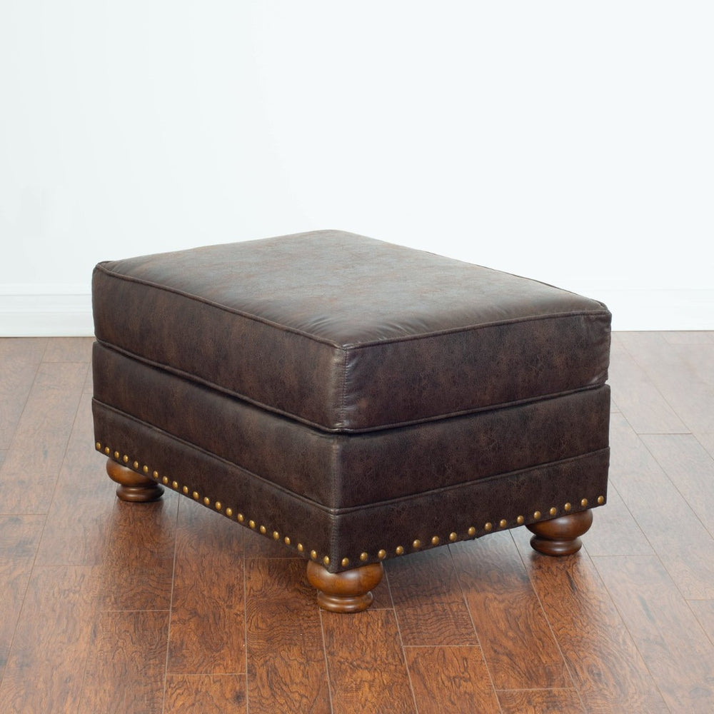English Elm Leinster Espresso Faux Leather Ottoman with Nailhead Trim and Bun Feet Accent T2574P196930