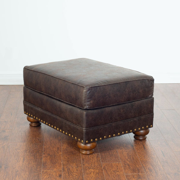 English Elm Leinster Espresso Faux Leather Ottoman with Nailhead Trim and Bun Feet Accent T2574P196930