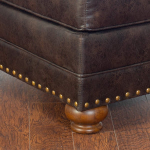 English Elm Leinster Espresso Faux Leather Ottoman with Nailhead Trim and Bun Feet Accent T2574P196930