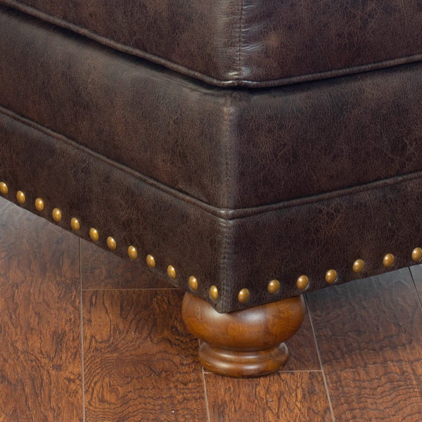 English Elm Leinster Espresso Faux Leather Ottoman with Nailhead Trim and Bun Feet Accent T2574P196930