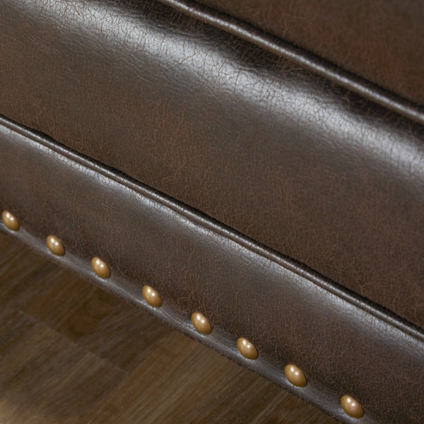 English Elm Leinster Espresso Faux Leather Ottoman with Nailhead Trim and Bun Feet Accent T2574P196930