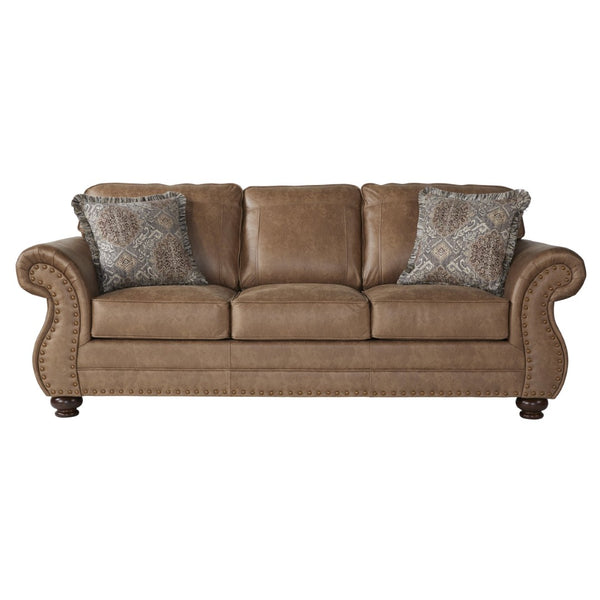English Elm Leinster Faux Leather Sofa Nailhead Trim Rolled Arms Hardwood Frame Living Room Brown T2574P196931