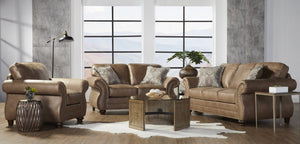 English Elm Leinster Faux Leather 3 Piece Living Room Set with Nailhead Trim Rolled Arms Brown T2574P196933