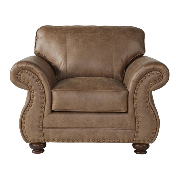 English Elm Leinster Faux Leather 3 Piece Living Room Set with Nailhead Trim Rolled Arms Brown T2574P196933