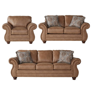 English Elm Leinster Faux Leather 3 Piece Living Room Set with Nailhead Trim Rolled Arms Brown T2574P196933
