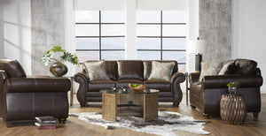 English Elm Leinster Faux Leather Sofa Loveseat Chair Set with Nailhead Trim and Rolled Arms T2574P196936