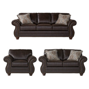 English Elm Leinster Faux Leather Sofa Loveseat Chair Set with Nailhead Trim and Rolled Arms T2574P196936