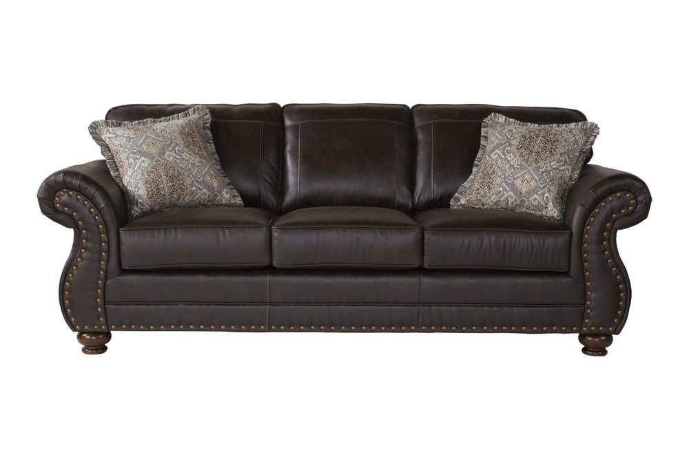 English Elm Leinster Faux Leather Sofa Loveseat Chair Set with Nailhead Trim and Rolled Arms T2574P196936