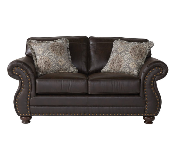 English Elm Leinster Faux Leather Sofa Loveseat Chair Set with Nailhead Trim and Rolled Arms T2574P196936
