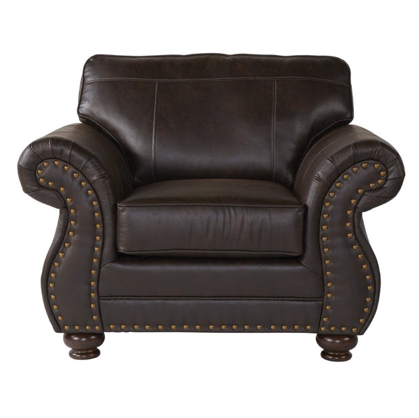 English Elm Leinster Faux Leather Sofa Loveseat Chair Set with Nailhead Trim and Rolled Arms T2574P196936