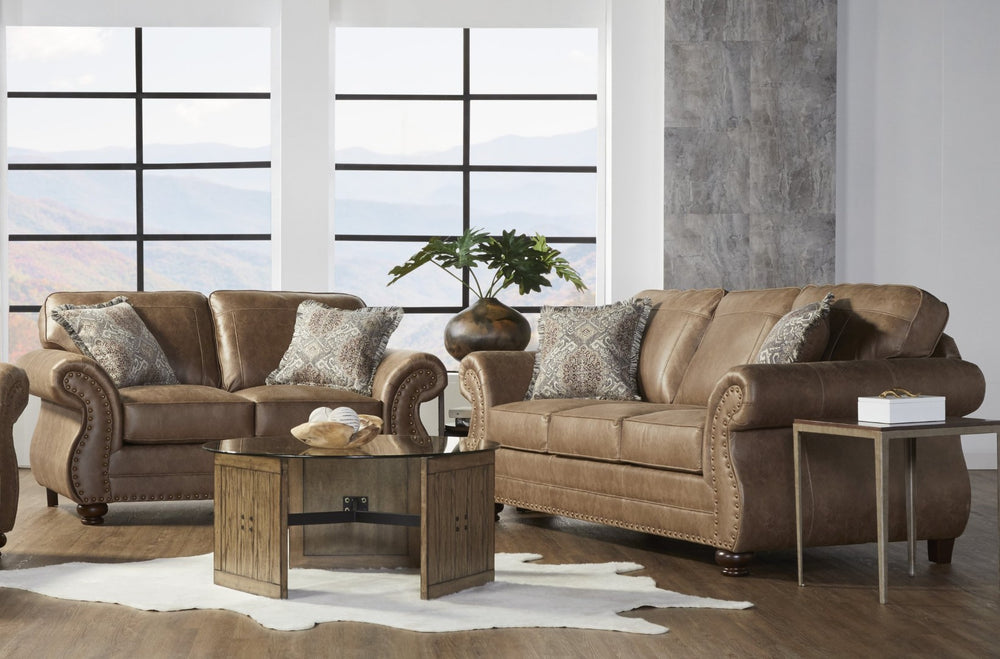 English Elm Leinster Faux Leather Sofa Set with Nailhead Trim and Rolled Arms for Living Rooms T2574P196937