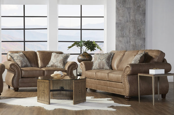 English Elm Leinster Faux Leather Sofa Set with Nailhead Trim and Rolled Arms for Living Rooms T2574P196937