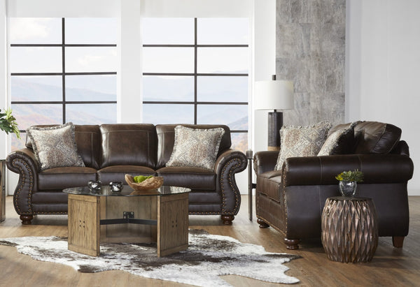 English Elm Leinster Faux Leather Sofa and Loveseat with Nailhead Trim for Elegant Living T2574P196943