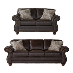 English Elm Leinster Faux Leather Sofa and Loveseat with Nailhead Trim for Elegant Living T2574P196943