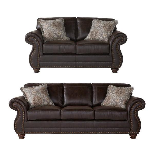 English Elm Leinster Faux Leather Sofa and Loveseat with Nailhead Trim for Elegant Living T2574P196943