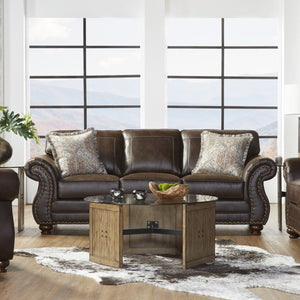 English Elm Leinster Faux Leather Sofa Nailhead Trim Rolled Arms Hardwood Frame Living Room T2574P196944
