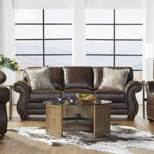 English Elm Leinster Faux Leather Sofa Nailhead Trim Rolled Arms Hardwood Frame Living Room T2574P196944