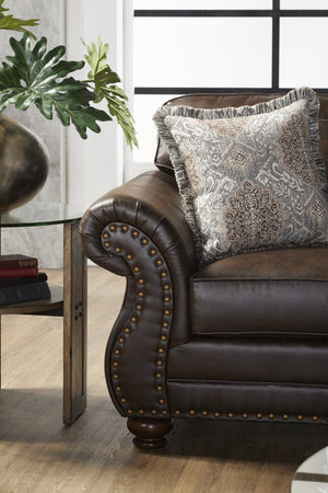 English Elm Leinster Faux Leather Sofa Nailhead Trim Rolled Arms Hardwood Frame Living Room T2574P196944
