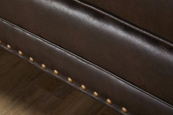 English Elm Leinster Faux Leather Sofa Nailhead Trim Rolled Arms Hardwood Frame Living Room T2574P196944