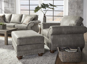 English Elm Leinster Faux Leather Accent Chair Ottoman Set with Nailhead Trim and Rolled Arms Gray T2574P196949