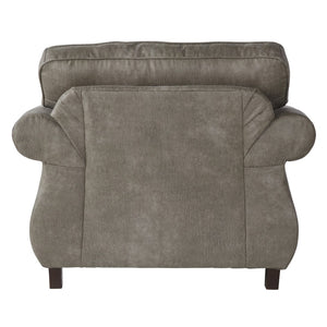 English Elm Leinster Faux Leather Accent Chair Ottoman Set with Nailhead Trim and Rolled Arms Gray T2574P196949