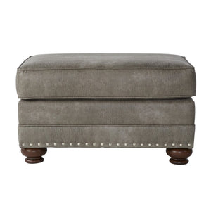 English Elm Leinster Faux Leather Accent Chair Ottoman Set with Nailhead Trim and Rolled Arms Gray T2574P196949