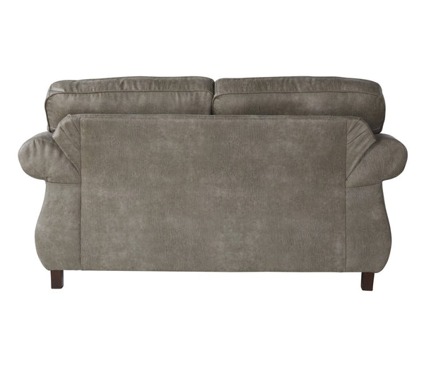 English Elm Leinster Faux Leather Loveseat Rolled Arms Nailhead Trim Espresso Bun Feet Living Room Gray T2574P196950