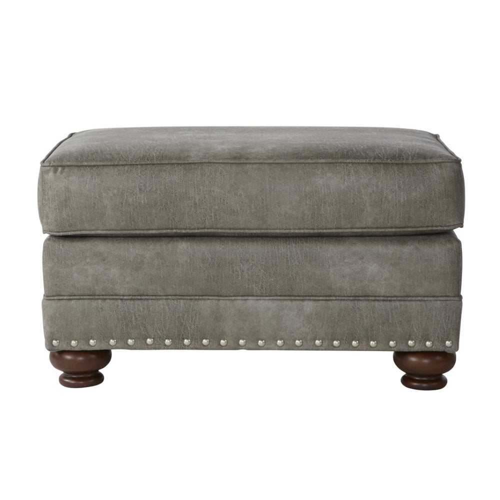 English Elm Leinster Faux Leather Nailhead Ottoman with Rolled Arms and Bun Feet for Living Rooms T2574P196951
