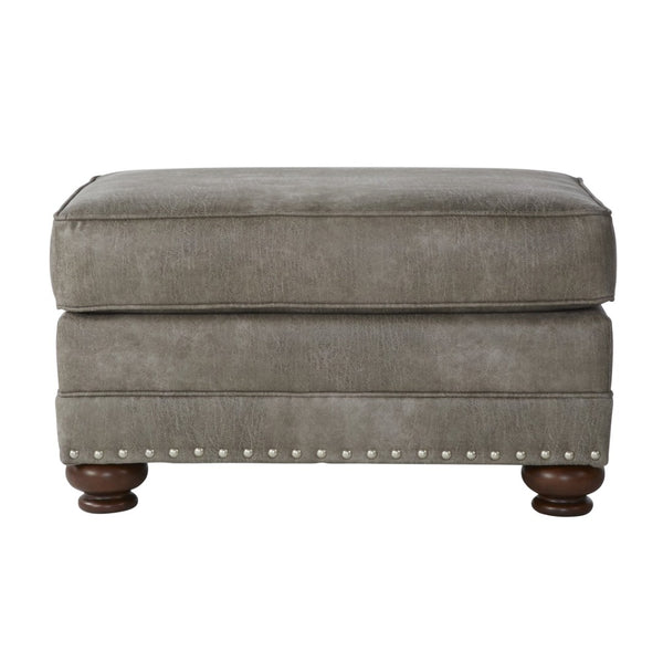 English Elm Leinster Faux Leather Nailhead Ottoman with Rolled Arms and Bun Feet for Living Rooms T2574P196951