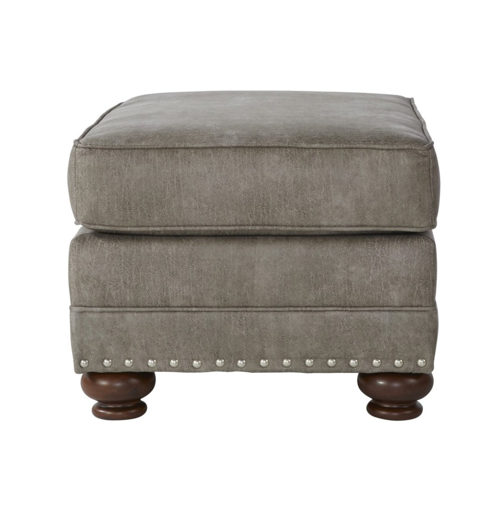 English Elm Leinster Faux Leather Nailhead Ottoman with Rolled Arms and Bun Feet for Living Rooms T2574P196951