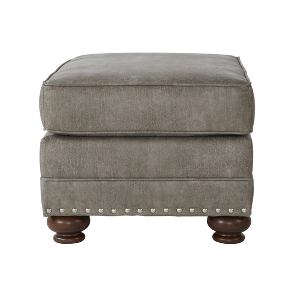 English Elm Leinster Faux Leather Nailhead Ottoman with Rolled Arms and Bun Feet for Living Rooms T2574P196951
