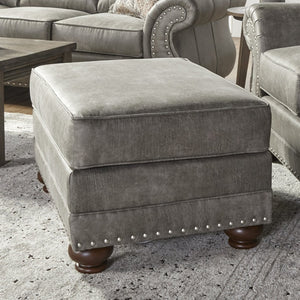 English Elm Leinster Faux Leather Nailhead Ottoman with Rolled Arms and Bun Feet for Living Rooms T2574P196951