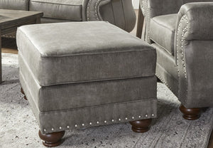 English Elm Leinster Faux Leather Nailhead Ottoman with Rolled Arms and Bun Feet for Living Rooms T2574P196951