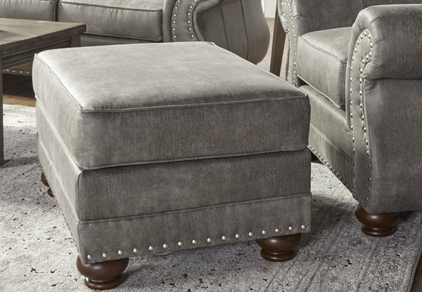 English Elm Leinster Faux Leather Nailhead Ottoman with Rolled Arms and Bun Feet for Living Rooms T2574P196951