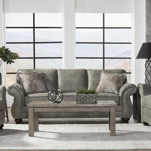 English Elm Leinster Faux Leather Sofa Nailhead Trim Rolled Arms Hardwood Frame Living Room Gray T2574P196952