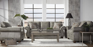 English Elm Leinster Faux Leather Sofa Nailhead Trim Rolled Arms Hardwood Frame Living Room Gray T2574P196952