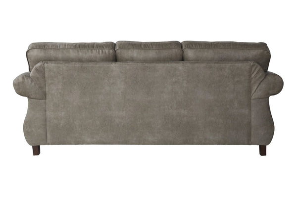 English Elm Leinster Faux Leather Sofa Nailhead Trim Rolled Arms Hardwood Frame Living Room Gray T2574P196952