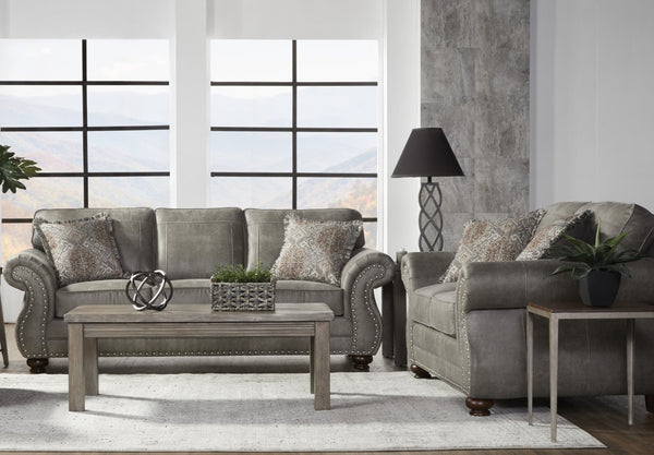 English Elm Leinster Rolled Arm Faux Leather Sofa Set with Nailhead Trim and Hardwood Frame T2574P196955