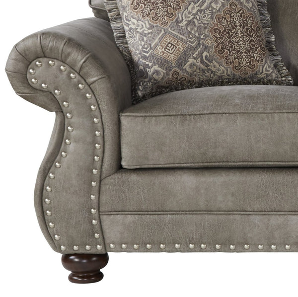English Elm Leinster Rolled Arm Faux Leather Sofa Set with Nailhead Trim and Hardwood Frame T2574P196955