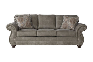 English Elm Leinster Faux Leather 3 Piece Living Room Set with Nailhead Trim Rolled Arms Gray T2574P196957