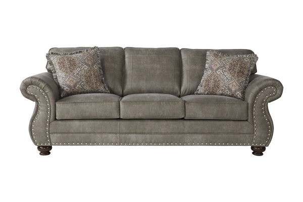 English Elm Leinster Faux Leather 3 Piece Living Room Set with Nailhead Trim Rolled Arms Gray T2574P196957