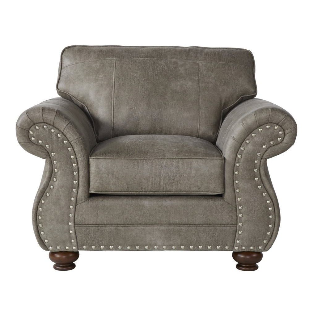 English Elm Leinster Faux Leather 3 Piece Living Room Set with Nailhead Trim Rolled Arms Gray T2574P196957