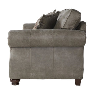 English Elm Leinster Faux Leather 3 Piece Living Room Set with Nailhead Trim Rolled Arms Gray T2574P196957