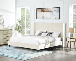 English Elm Rozitta Wingback King Platform Bed Plush Velvet Upholstered with Padded Panels Beige T2574P196963