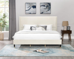 English Elm Rozitta Wingback King Platform Bed Plush Velvet Upholstered with Padded Panels Beige T2574P196963
