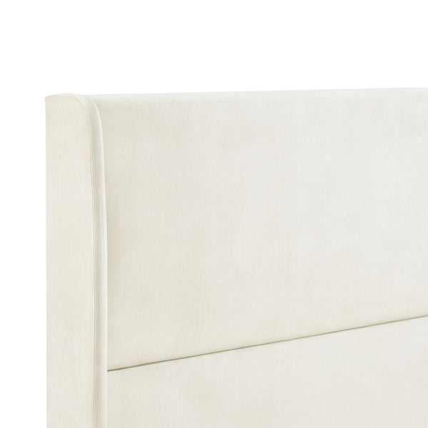 English Elm Rozitta Wingback King Platform Bed Plush Velvet Upholstered with Padded Panels Beige T2574P196963